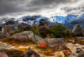 Argentina, Mountains, slope, vertices, stones, shrubs