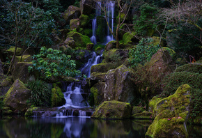 Japanese Garden, Washington Park, Portland, Oregon, waterfall,   ...