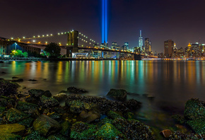 Brooklyn Bridge, Manhattan, New York City, East River, Tribute in Light, Br ...