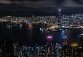 China, city, Hong Kong, panorama, night