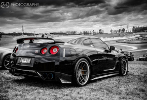 nissan, r35, black, black and white, gt-r