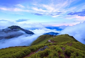 mountain, taiwan, clouds, fog