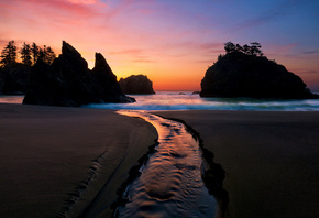 sunset, sea, sand, clouds, sky