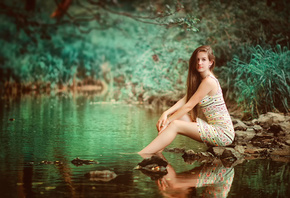 model, river, dress, beautiful