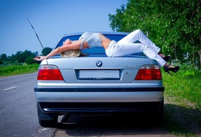 car, rest, pants, girl, road