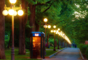 telephone, booth, park, lights