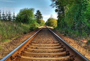 railroad, tree, sky, stones