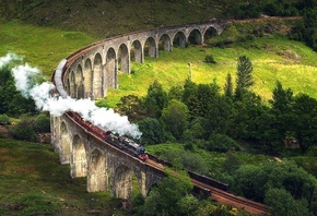 train, smoke, bridge, forest