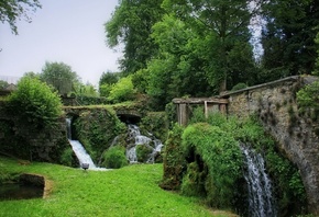 garde, grass, waterfall, water, green