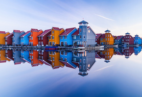 Netherlands, city of Groningen, sky, house, water, reflection
