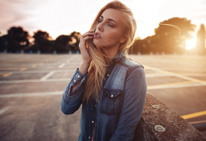 women, face, portrait, blonde, sunset, closed eyes, sunlight, Sebastian Heb ...