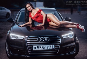Yulia Chekanova, women, hips, one-piece, car, high heels, brunette, women o ...
