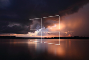 Windows 10, transparent, logo, over, the, stormy, sea