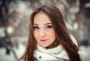 women, face, portrait, snow, depth of field