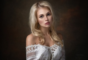 women, blonde, portrait, face, Dennis Drozhzhin