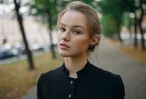 women, blonde, face, portrait, trees, women outdoors, depth of field