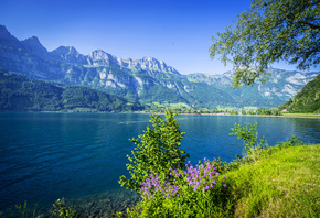 Lake Walen, Walensee, Switzerland, Alps, , , , ,  ...
