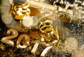 , gold, 2017, champagne, new year, happy, ,  
