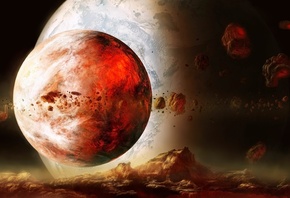 sci fi, large, rocks, red, planet, 