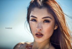 women, face, portrait, freckles, depth of field