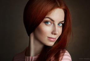 women, redhead, face, portrait, blue eyes, Sean Archer