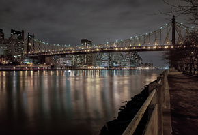 New York City, , park, East River, benches, , bridge, 