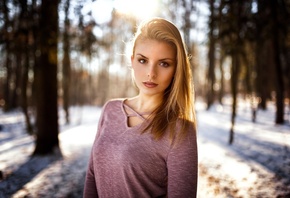 women, blonde, portrait, Miro Hofmann, trees