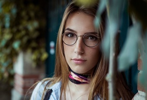 women, blonde, face, portrait, glasses, depth of field, women with glasses