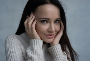 Angelina Petrova, women, model, face, portrait, simple background