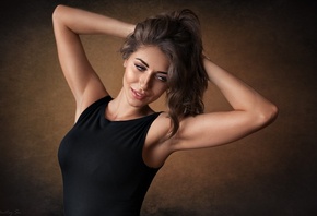 women, portrait, armpits, smiling, simple background