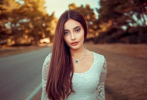 women, portrait, face, women outdoors, depth of field, necklace