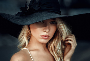 women, Georgy Chernyadyev, hat, blonde, face, portrait