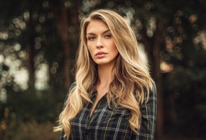 women, blonde, shirt, depth of field, Martin Kuhn, women outdoors