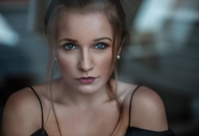 women, blonde, face, blue eyes, portrait, depth of field