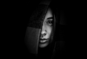 Daria Kudiolko, women, face, monochrome, black background