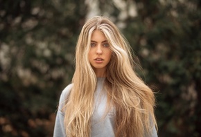 women, blonde, Martin Kuhn, portrait, long hair, depth of field