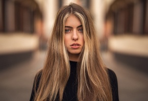 women, blonde, Martin Kuhn, long hair, depth of field, portrait