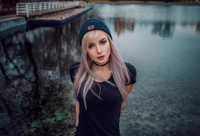 women, portrait, choker, dyed hair, tattoo, water, women outdoors