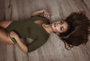 women, leotard, top view, lying on back, tanned