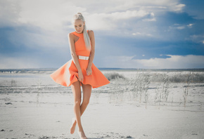 vera paceva, girl, sand, dress, legs, beach