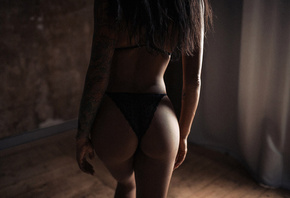 women, ass, lingerie, back, tattoo