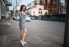 women, dress, women outdoors, depth of field, sneakers