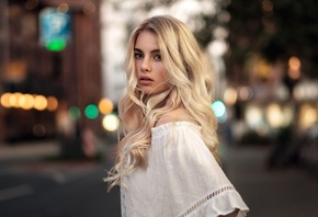 women, portrait, blonde, Martin Kuhn, depth of field, women outdoors