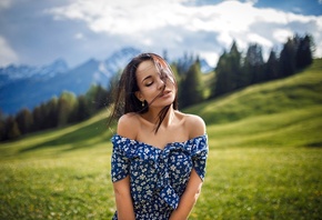 Angelina Petrova, women, closed eyes, Denis Petrov, portrait, depth of field, women outdoors