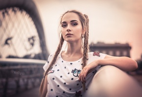 women, portrait, depth of field, pigtails, blonde, black nails, women outdo ...