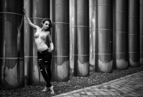 women, topless, boobs, nipples, pants, torn jeans, monochrome, belly, fake  ...