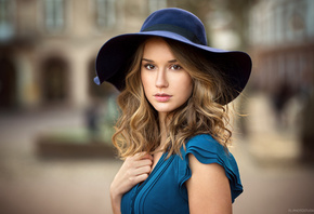 women, hat, blonde, portrait, depth of field