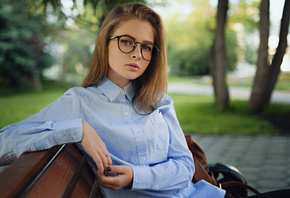 women, portrait, sergey fat, glasses, blonde