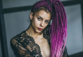 women, fishnet stockings, tanned, dyed hair, dreadlocks, face, blue eyes, n ...