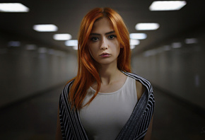 women, Sergey Fat, portrait, redhead, depth of field